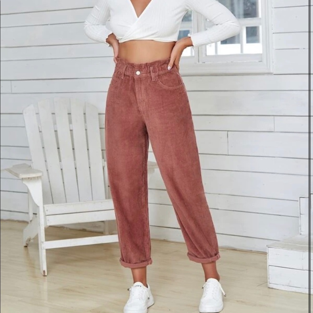 Paper ah waist courdoroy pants